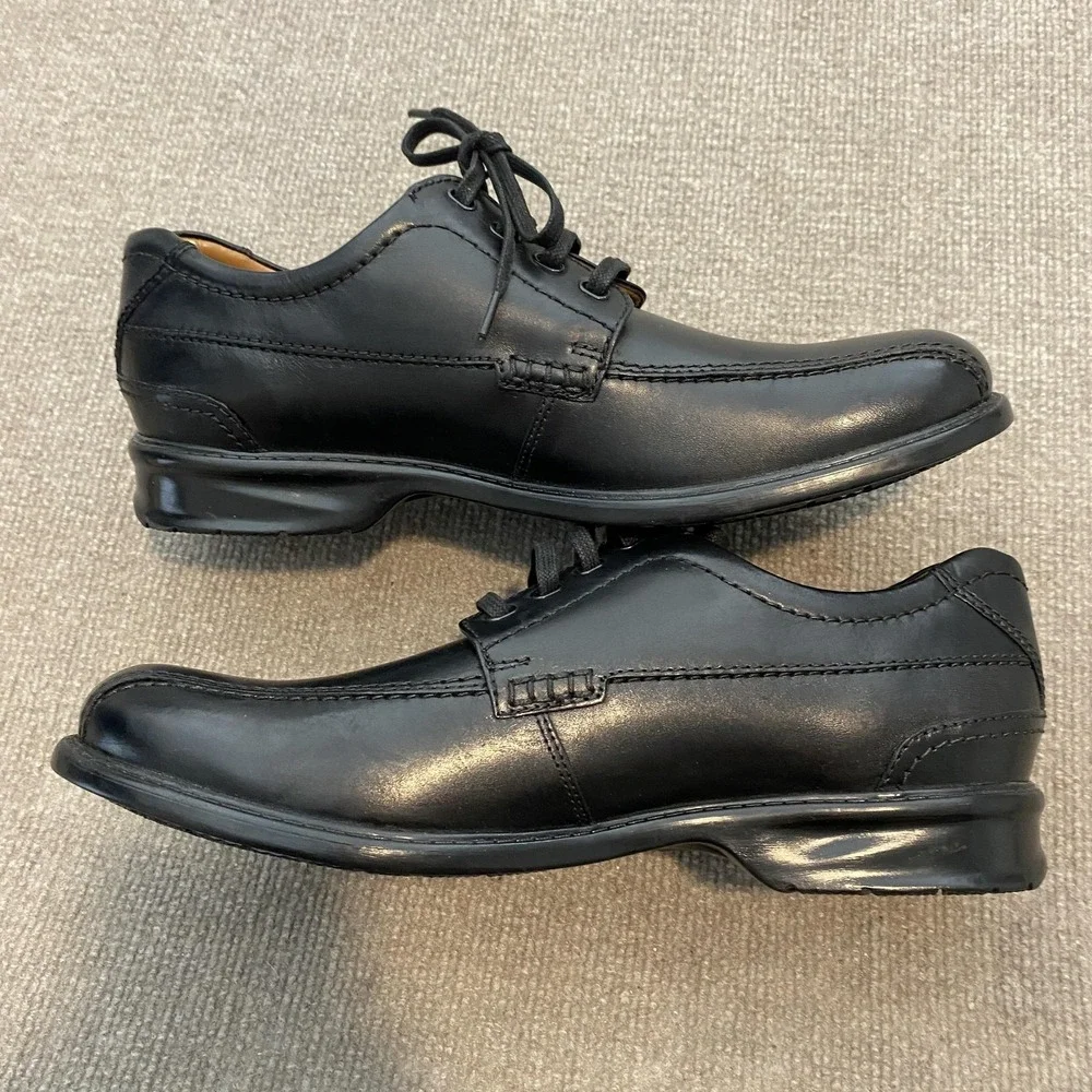 Clarks Shoes Mens Size 12 M Black Leather Derby Dress Oxfords Comfort Square Toe